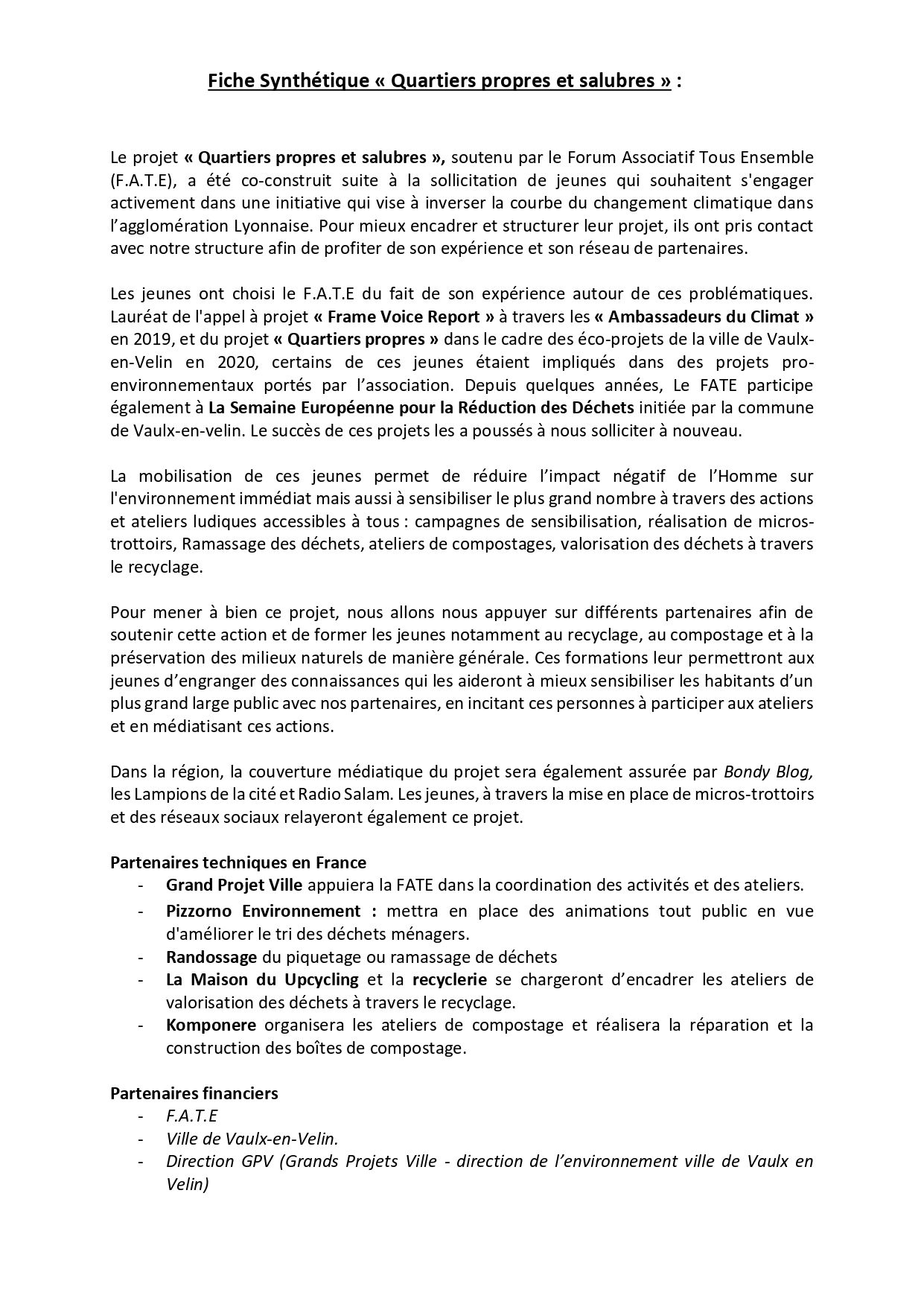 Quartiers propres et salubres